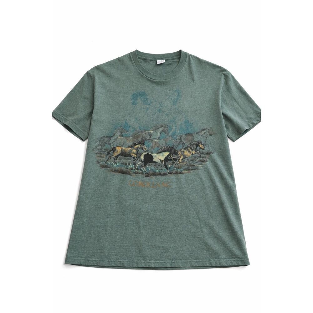 Vintage Cal Cru Single Stitch Horses T-Shirt Size Large